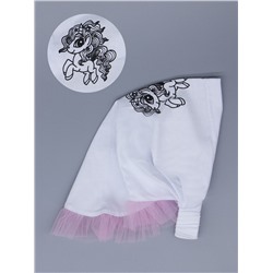 Косынка трикотажная для девочки на резинке с розовыми рюшами из фатина, пони-единорог, белый