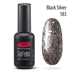 Гель-лак глиттерный PNB 183 Black Silver черное серебро 8 мл