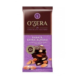 Шоколад О'zera горький с цельным миндалем Dark & Extra Almond 90г