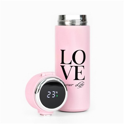 Термокружка, 420 мл, Simple Love your Life, сохраняет тепло 8 ч, термометр