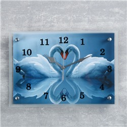 Часы-картина настенные, серия: Животный мир, "Два белых лебедя", 25х35 см