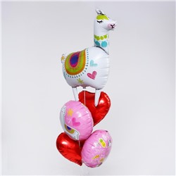 Букет из шаров «Лама с сердцами», набор 5 шт.