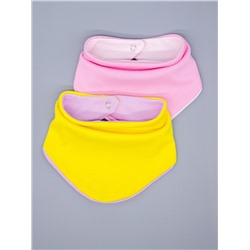 Нагрудник трикотажный детский 2 в 1 двухцветный на кнопке, желтый, розовый