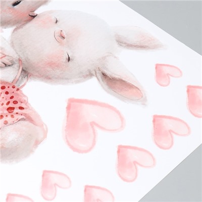 Наклейка пластик интерьерная цветная "Милые зайчата - поцелуй" 45х60 см