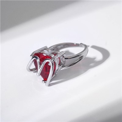 Кольцо "Сердце" с камнем, цвет красный в серебре, безразмерное