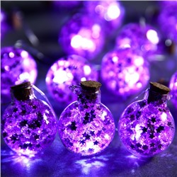Гирлянда «Нить» 1.6 м с насадками «Фиолетовые шарики», IP20, серебристая нить, 15 LED, свечение белое, ААх2