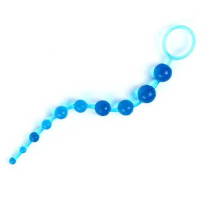 Анальные шарики Оки- Чпоки, круглые, h- 30 см, d- 1 x 2.5 см, PVC, голубые