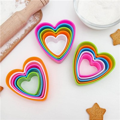 Набор форм для печенья Доляна «Сердце», 5 шт, 10×9×3,5 см, цвет МИКС