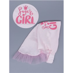Косынка трикотажная для девочки на резинке с розовыми рюшами из фатина, SUPER GIRL, светло-розовый