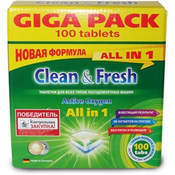 Таблетки для ПММ 'Clean&Fresh' All in 1, 60 таб.+очист. 1шт.