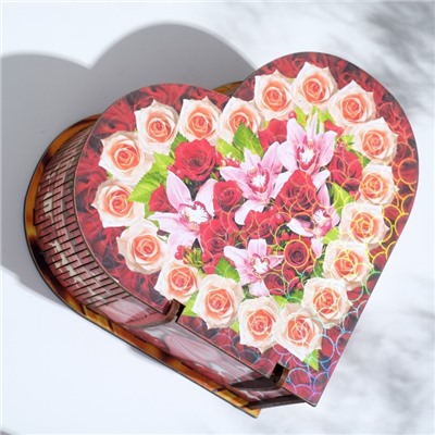 Шкатулка сердце "Розы", 16х14х7 см