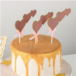 Набор топперов для торта «Сердечки», 3 шт, 20×13 см, цвет розовый