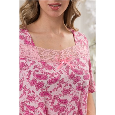 Ночная сорочка из кулирки Кружевница розовый макси