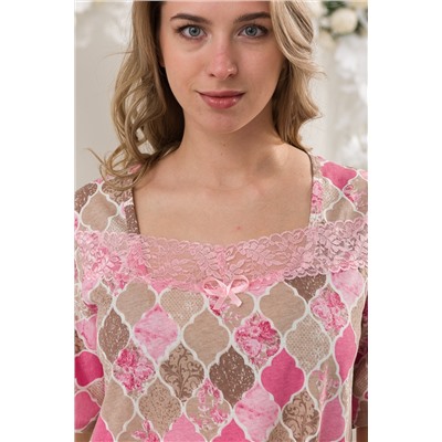 Ночная сорочка из кулирки Кружевница бежево-розовый макси