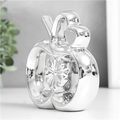 Сувенир керамика "Яблоко с цветком и сердцем" серебро 13х6х15 см