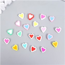 Бусины для творчества PVC "Сердечки с контуром" цветные набор 20 шт 1х1х1 см