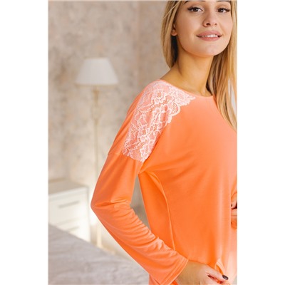Комплект женский из футболки с длинным рукавом и брюк из вискозы Клементина оранжевый