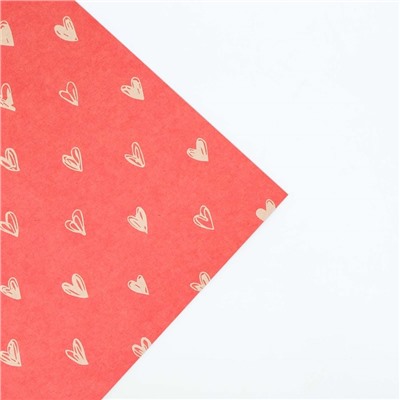 Бумага крафтовая «Сердечки», фон красный, 50 × 70 см