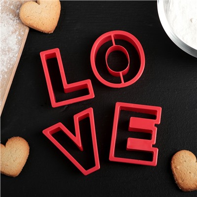 Набор форм для вырезания печенья Доляна «Любовь», 4 шт, 12,5×10,5×2 см, цвет красный