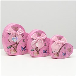 Набор коробок 3 в 1 сердца "Париж" розовый, 21 х 19 х 9 - 15.5 х 14 х 6 см