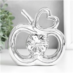 Сувенир керамика "Яблоко с цветком и сердцем" серебро 13х6х15 см