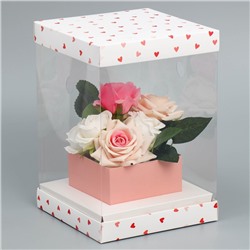 Коробка для цветов с вазой и PVC окнами складная «Сердца», 16 х 23 х 16 см