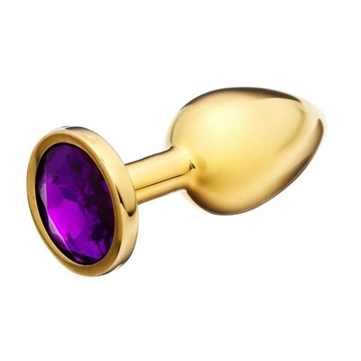 Анальная пробка Оки- Чпоки, золотая, кристалл тёмно- фиолетовым, D = 33 мм