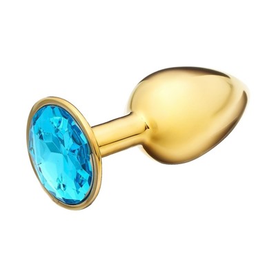 Анальная пробка Оки- Чпоки, золотая, кристалл голубой, D = 27 мм