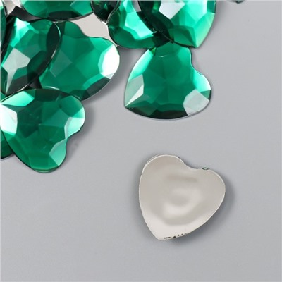Декор для творчества пластик "Стразы сердце. Тёмно-зелёный" набор 30 шт 2,5х2,5 см