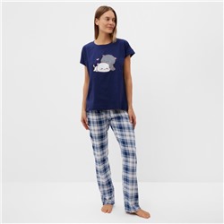 Комплект домашний женский "Котята" (футболка/брюки), цвет синий/бежевый, размер 48