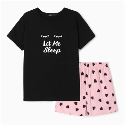 Комплект женский домашний (футболка/шорты), цвет чёрный/розовый, размер 42