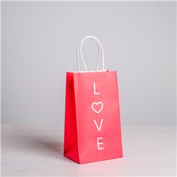 Пакет подарочный крафт «Love», 12 х 21 х 9 см