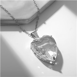 Кулон "Сердце", цвет прозрачный в серебре, 48см