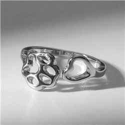 Кольцо "Лапка" с сердцем, цвет серебро, безразмерное