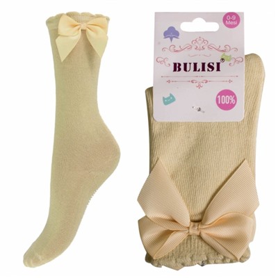 Носки детские хлопковые с тормозами и бантиком " BULISI NO:18F27 " бежевые р:0-9мес