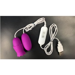 Виброяйца Оки- Чпоки, с насадкой для сосков и клитора, 12 режимов, USB, силикон, фиолетовый