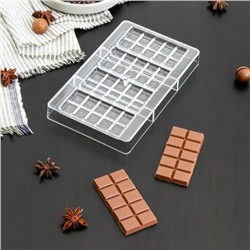 Форма для шоколада и конфет «Плитки с сердцами», 4 ячейки, 20×12×2,5 см, ячейка 8,5×4,2×0,7 см