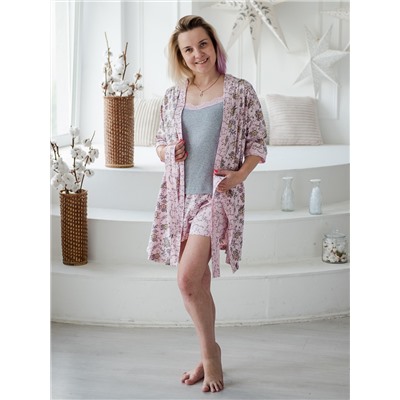 Комплект пижамы из халата, топа и шорт Эмилия персиковый