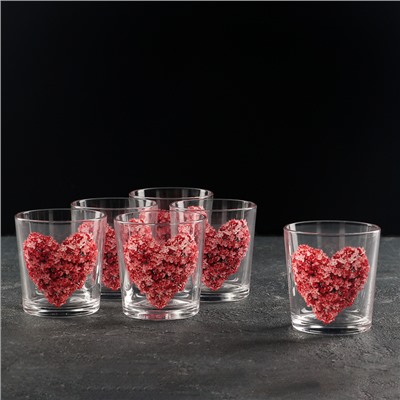 Набор стеклянных стаканов «Цветочное сердце», 250 мл, 6 шт, рисунок микс