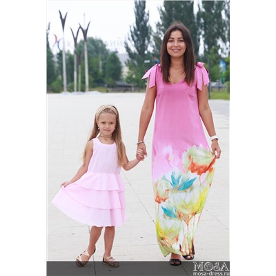Комплект летних платьев из шифона в стиле family look "Камелия" М-2135