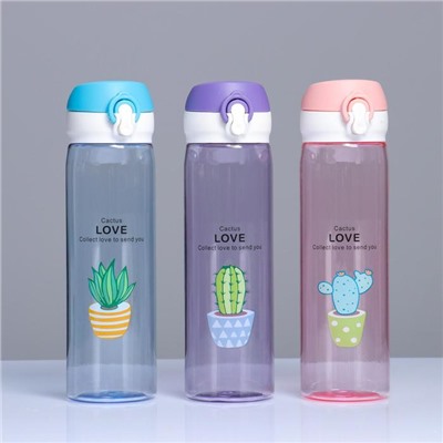 Бутылка для воды, 500 мл, Cactus Love,  22 х 6 см, микс