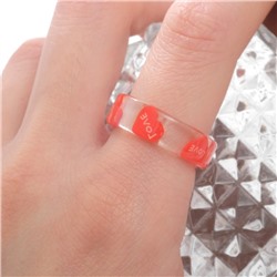 Кольцо "Прозрачное" сердца, цвет красный, 17 размер