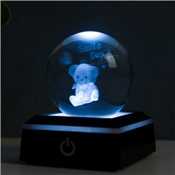 Сувенир стекло подсветка "Милый медвежонок" d=6 см подставка LED от 3AAA, провод USB 9х7х7 см   7342