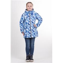 Детская удлиненная куртка с принтом для девочки весна/осень КМ-003 (голубой)