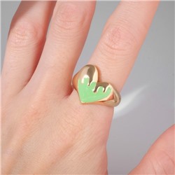 Кольцо "Сердце" флюидное, цвет зелёный в золоте, безразмерное