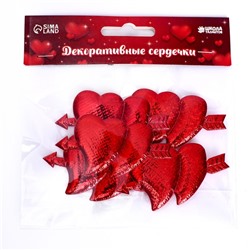 Сердечки декоративные «Голография», набор 5 шт., размер 1 шт: 6,5 × 3,3 см, цвет красный