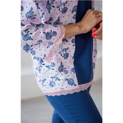 Пижама женская с бриджами из футера Эжен розовый синий