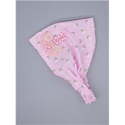 Косынка для девочки на резинке, цветы, розовый бантик из страз с розовыми бусинами, розовый
