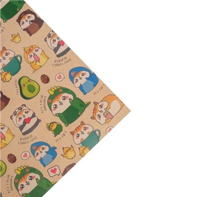 Бумага упаковочная крафтовая «Милые персонажи», 50 × 70 см