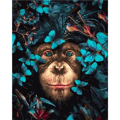 Картина по номерам "Шимпанзе в цветах" 50х40см